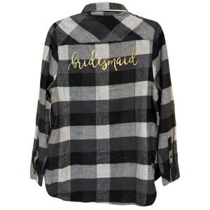 NWT “Bridesmaid” Flannel Plaid Button‎ Down Shirt Size M